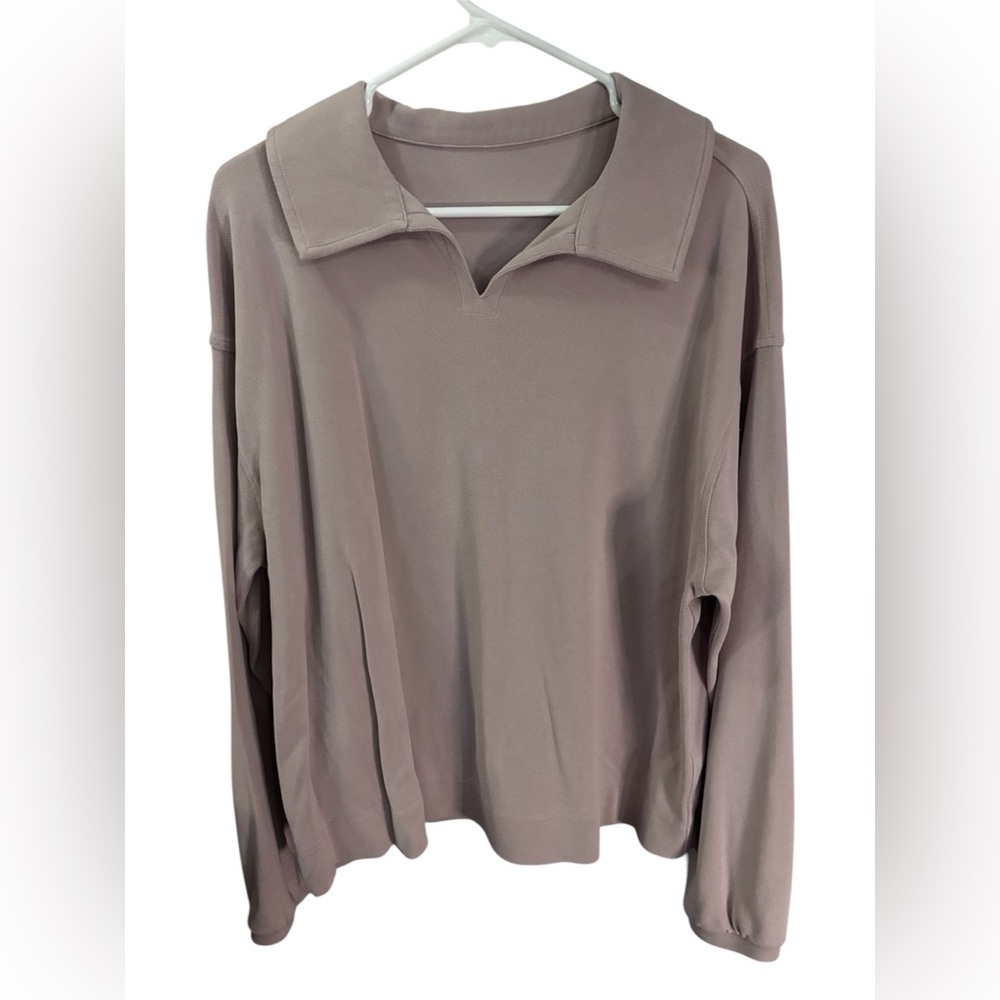 lululemon athletica Open-Collar Long Sleeve Oversized Taupe Sweatshirt | Size M